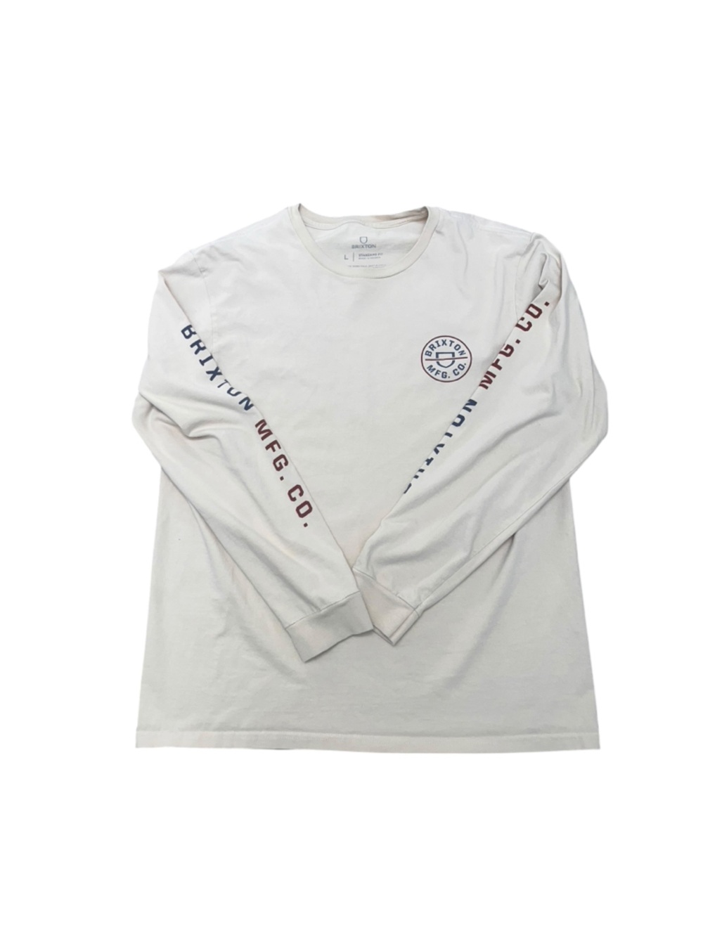 Brixton Cream Long Sleeve Logo Tee with Sleeve Text